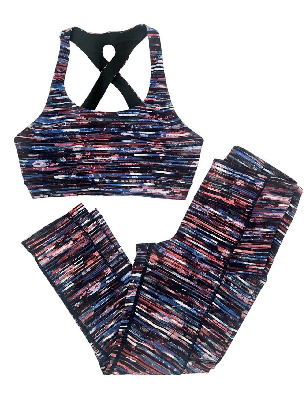 lululemon Train Times Crop Leggings Sports Bra Set 2 Piece Hinshu Alpine Multi